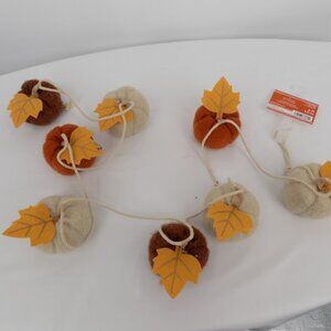 Ashland Fall Essentials Pumpkin Leaves Garland Felt Orange White Brown 6ft New
